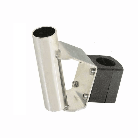 Portabandiera inox argento con morsetto nero in gomma per tubo Ø 22-25 mm