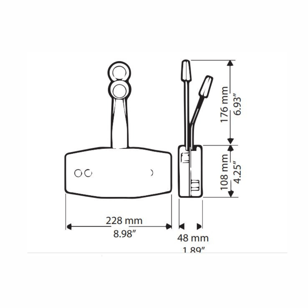 Scheda tecnica bileva comando B49 Ultraflex con dimensioni: larghezza 228mm, profondità 48mm, altezza 108-176mm