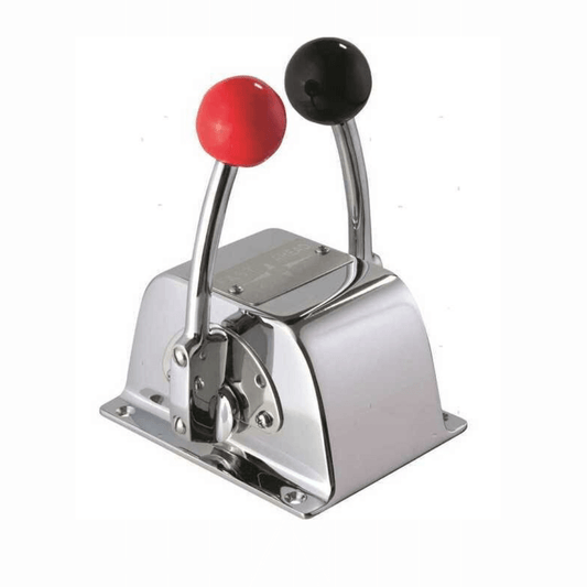 Bileva comando top chrome doppia leva 2 cavi, acciaio cromato con pomelli rosso e nero
