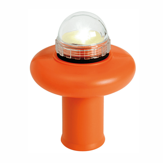 Boetta luminosa Starled arancione con cupola trasparente a LED e base circolare galleggiante