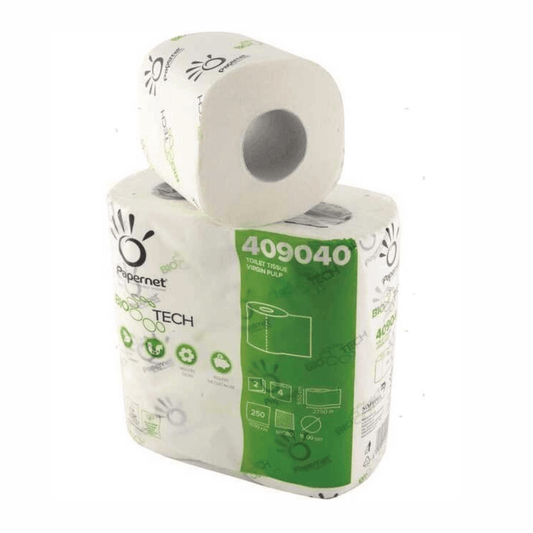 Carta igienica Papernet BioTech 4 rotoli bianchi in confezione verde e bianca 250 strappi