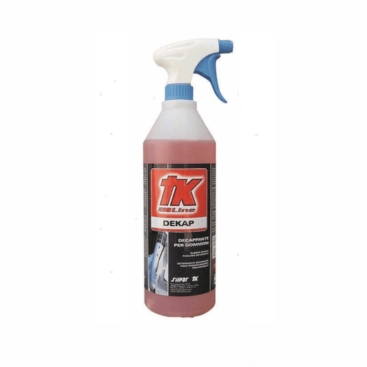 Flacone spray TK Line Dekap decappante per gommoni 1L, liquido rosso con erogatore bianco e blu