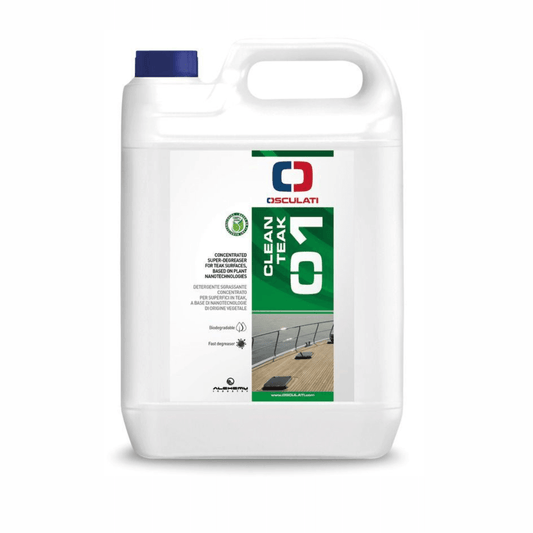 Tanica bianca 5L Osculati Clean Teak 01 sgrassante concentrato per superfici in teak, biodegradabile