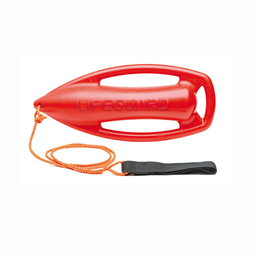 Galleggiante di emergenza Lifewatch rosso in plastica con maniglie e cordino arancione con strap nero