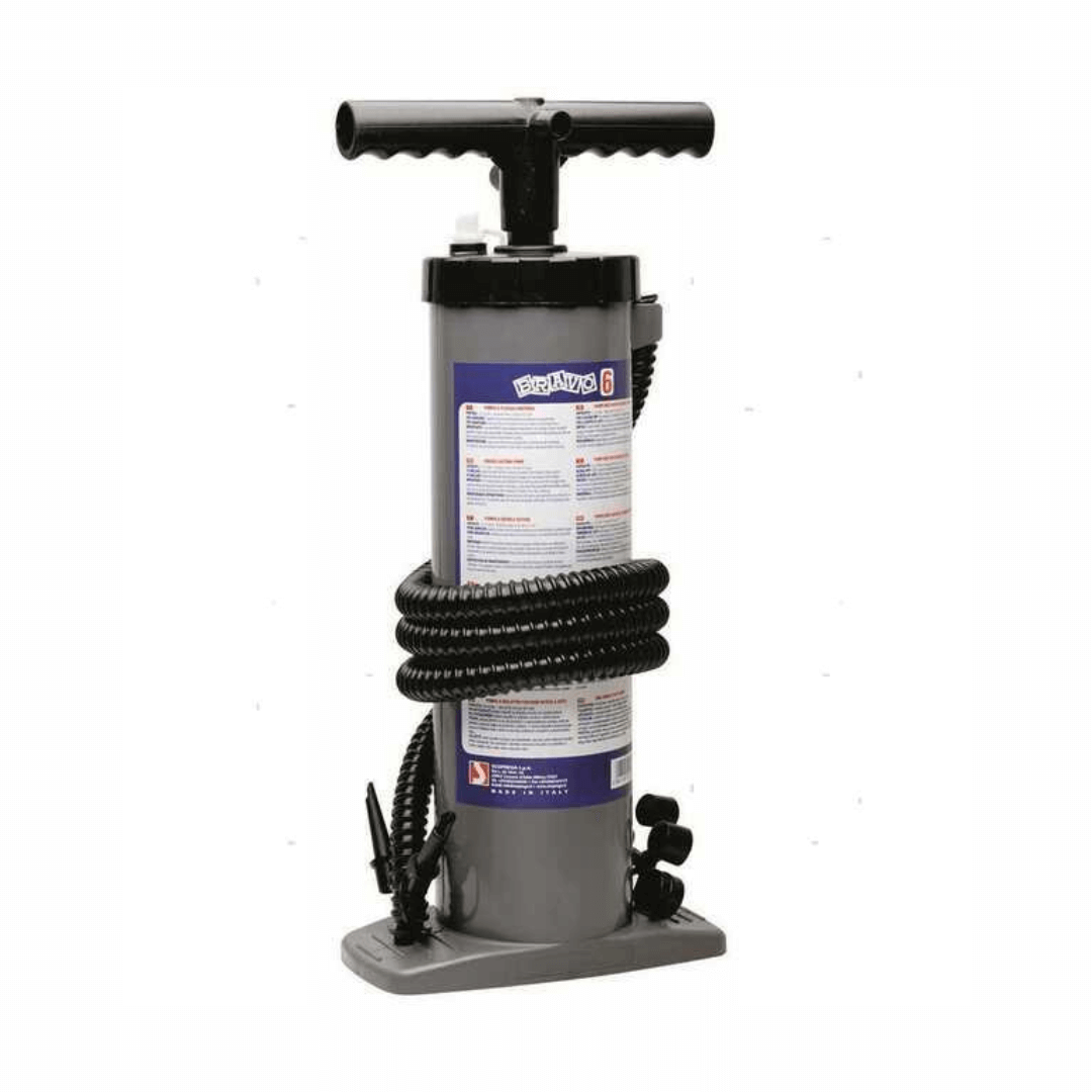 Gonfiatore manuale Bravo 6 grigio con tubo flessibile nero, maniglia a T e base stabile