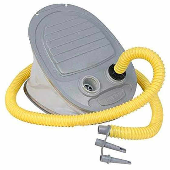 Gonfiatore a pedale Bravo GP5 grigio con tubo flessibile giallo e 3 adattatori grigi inclusi