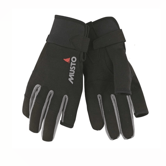 Guanti vela Musto Essential neri in neoprene con dettagli grigi e chiusura velcro al polso