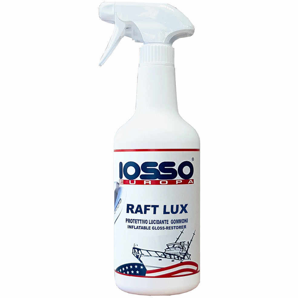Spray lucidante protettivo per gommoni Raft Lux IOSSO 750ml, flacone bianco con trigger