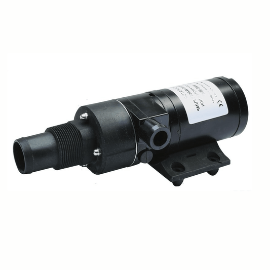 Maceratore BW40 12V nero in plastica con motore cilindrico, attacchi tubo e staffa di montaggio