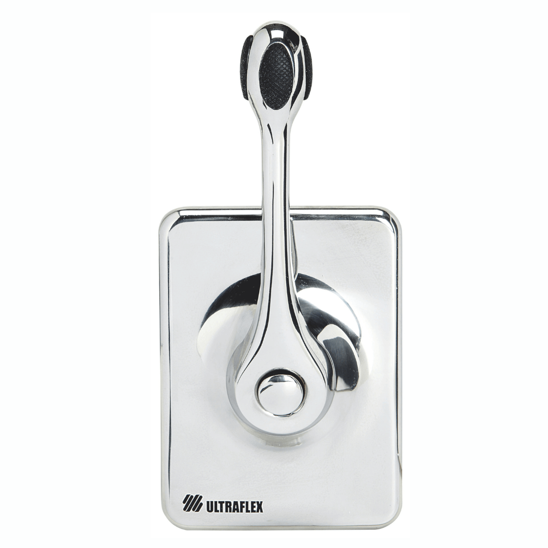 Monoleva comando B400 Ultraflex in acciaio inox cromato lucido con impugnatura nera su piastra rettangolare
