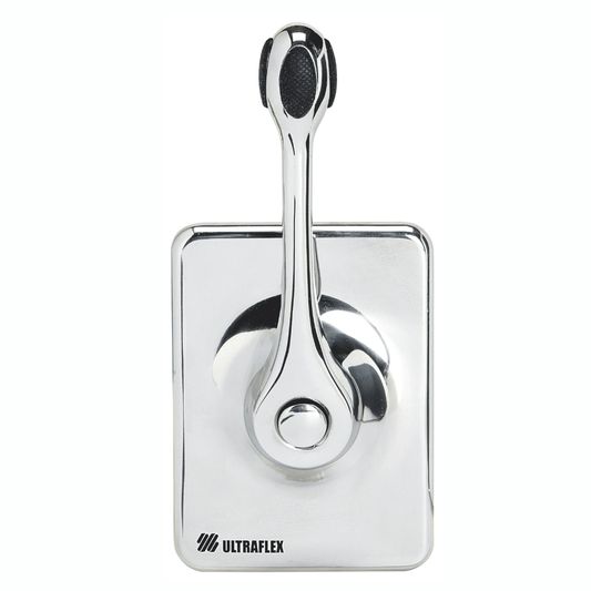 Monoleva comando B400 Ultraflex in acciaio inox cromato lucido con impugnatura nera su piastra rettangolare