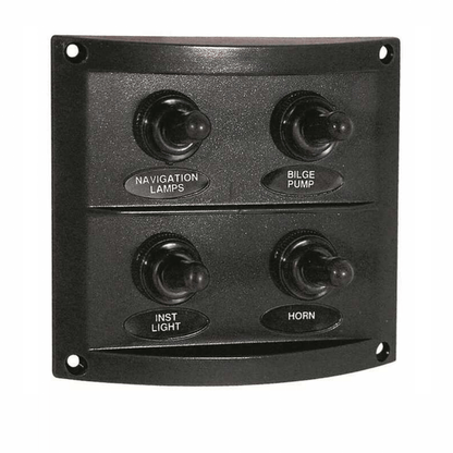 Pannello interruttori New Classic Black 4 vie nero con toggle switch Navigation Lamps, Bilge Pump, Inst Light, Horn