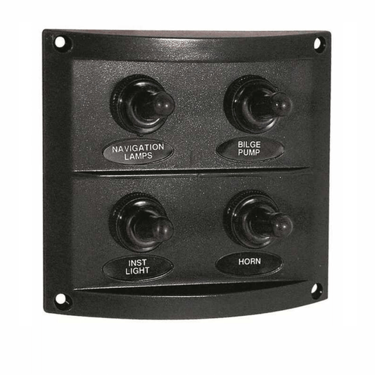 Pannello interruttori New Classic Black 4 vie nero con toggle switch Navigation Lamps, Bilge Pump, Inst Light, Horn