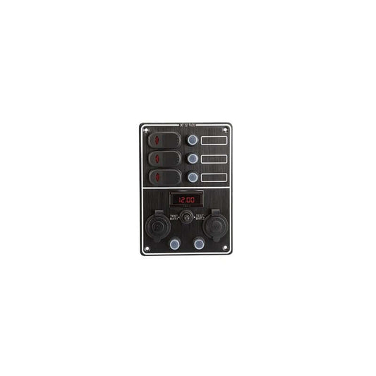 Pannello interruttori Contour tester digital 3 vie nero con display rosso 12V e prese 12V