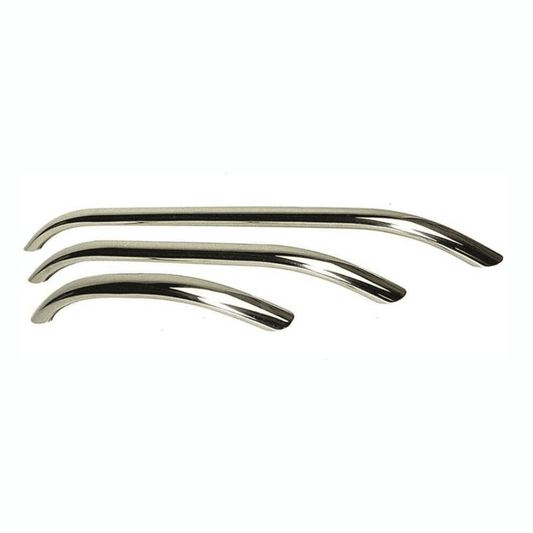 Passamani in acciaio inox lucido curvi, 3 misure diverse, colore argento cromato, forma arcuata