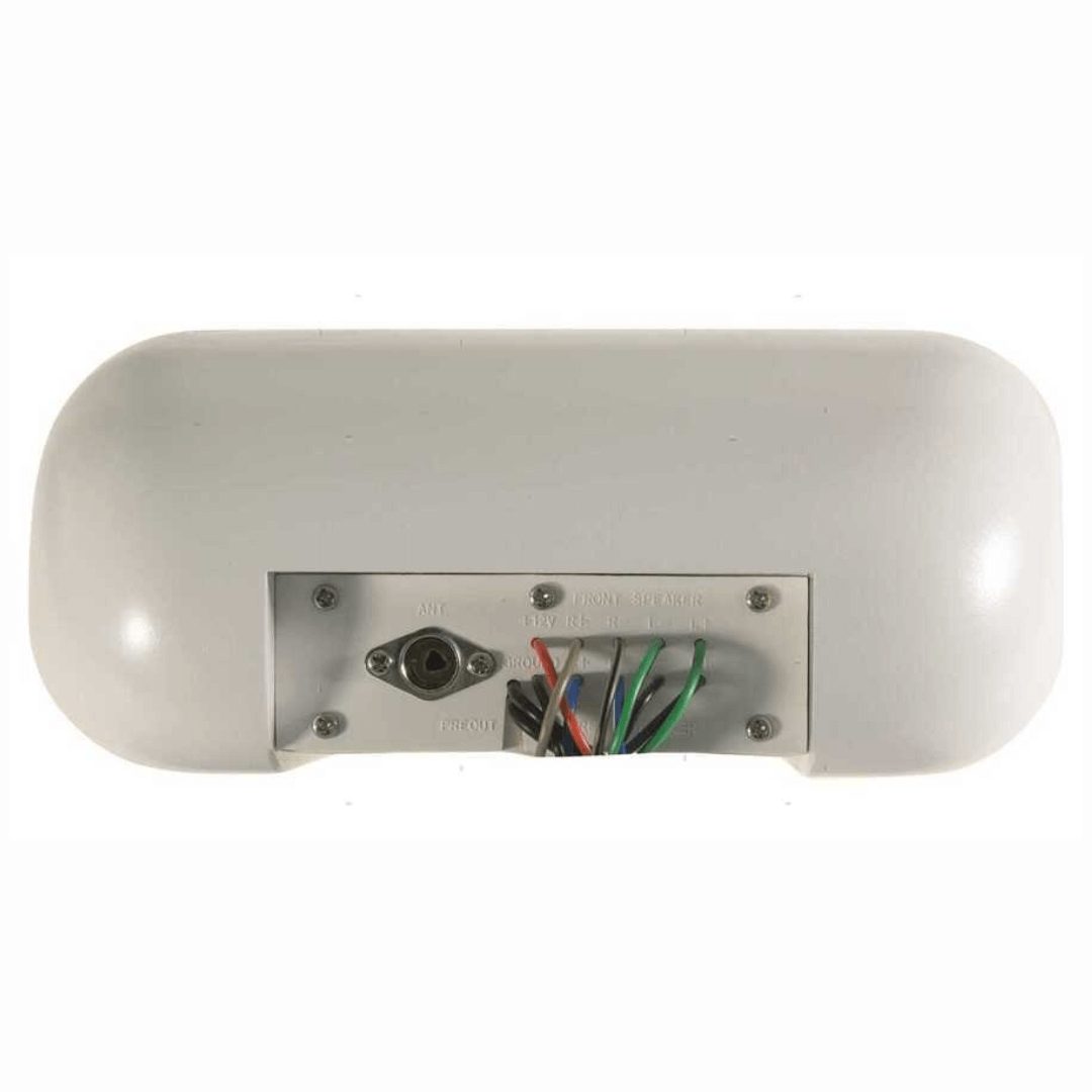 Retro frontalino stagno bianco per radio nautica con connettori e cavi colorati