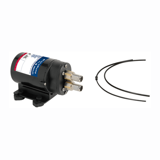 Pompa olio gasolio EuroPump 12V nera con due raccordi metallici e cavi elettrici neri inclusi