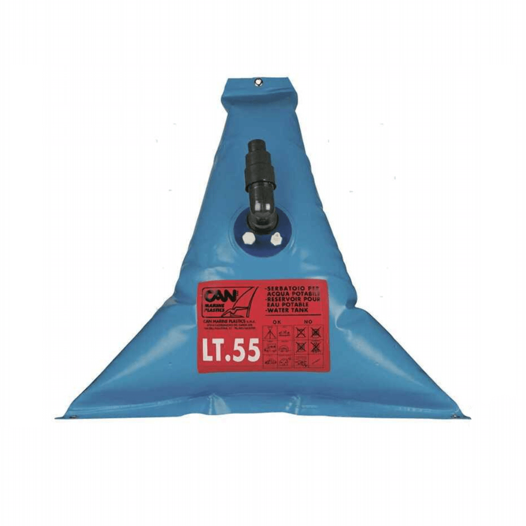 Serbatoio flessibile triangolare blu 55 lt acqua potabile con raccordo nero, Can Marine Plastics