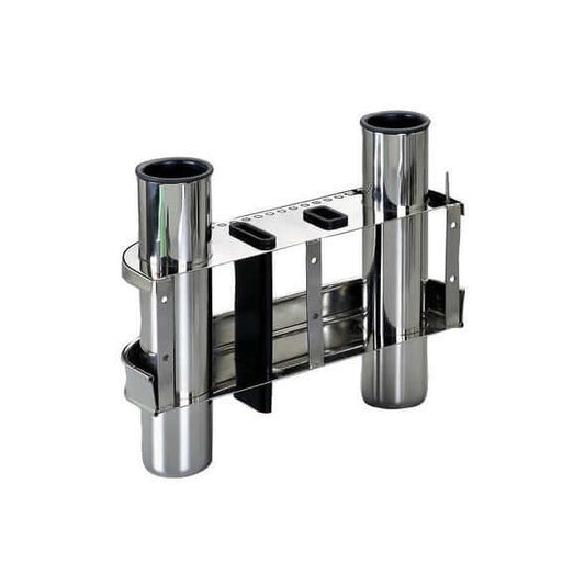 Supporto portacanne da riposo 2 posti in acciaio inox lucido con tubi verticali e base orizzontale