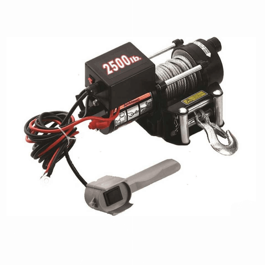 Verricello elettrico 12V nero 2500 lb con cavo d'acciaio, gancio cromato e leve di sgancio manuale