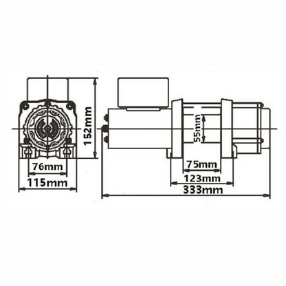 Scheda tecnica verricello elettrico alaggio 1810 kg 12V con dimensioni: 333x152x115mm