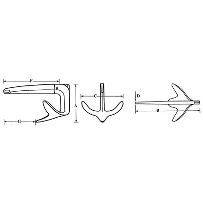 Ancora Bruce inox Plastimo, disegno tecnico con quote