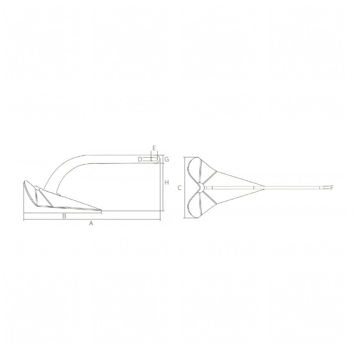 Ancora DC Plastimo, disegno tecnico con quote