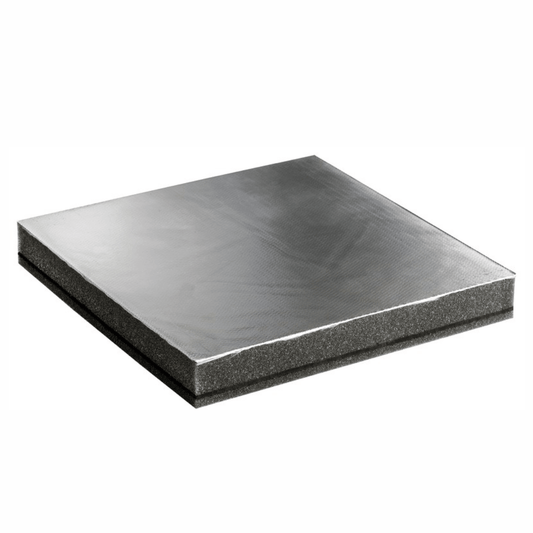 Pannello fono assorbente autoestinguente grigio 30mm con rivestimento alluminio, forma rettangolare
