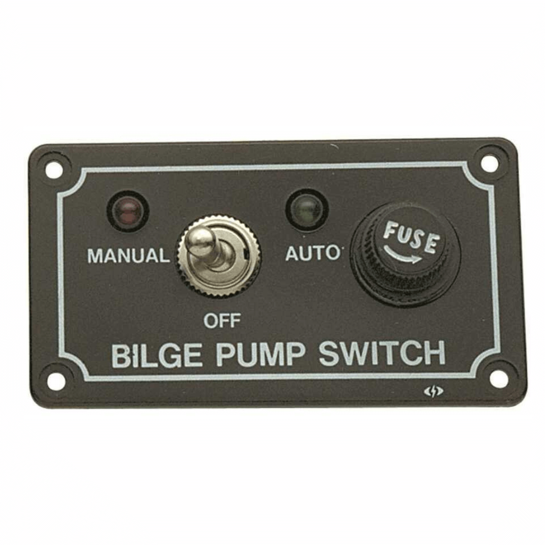 Pannello controllo pompa di sentina 12V nero con interruttore toggle e fusibile, posizioni Manual-Off-Auto
