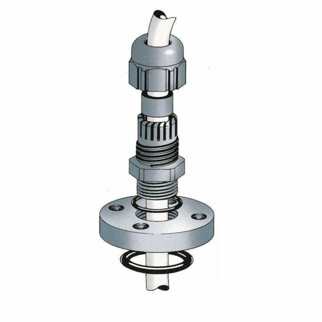 Passacavo elettrico stagno Quick grigio in metallo con flangia circolare, guarnizione O-ring e pressacavo
