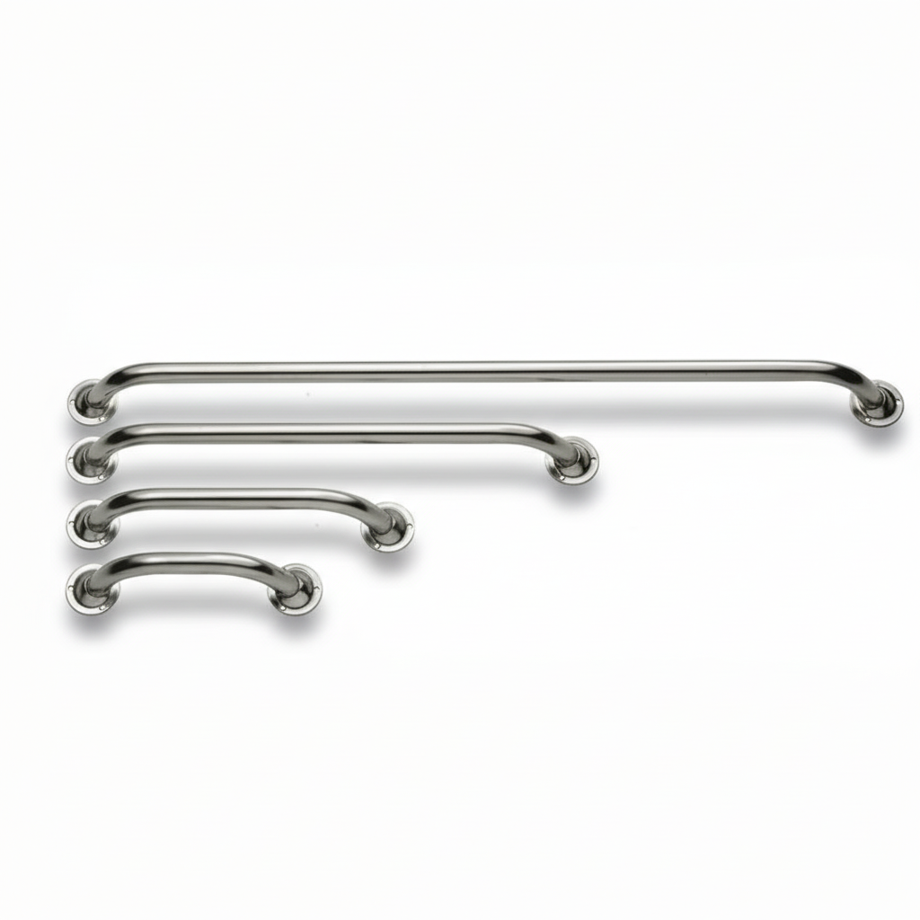 Set 4 passamani nautici in acciaio inox lucido di diverse lunghezze con supporti rotondi