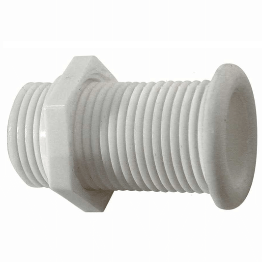 Passascafi lungo bianco filettato in plastica con dado esagonale, diametro 22,7/30 mm, lunghezza 62 mm