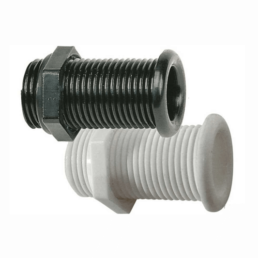 Passascafi lunghi in plastica filettata bianca e nera Ø 25/33 mm, lunghezza 62 mm