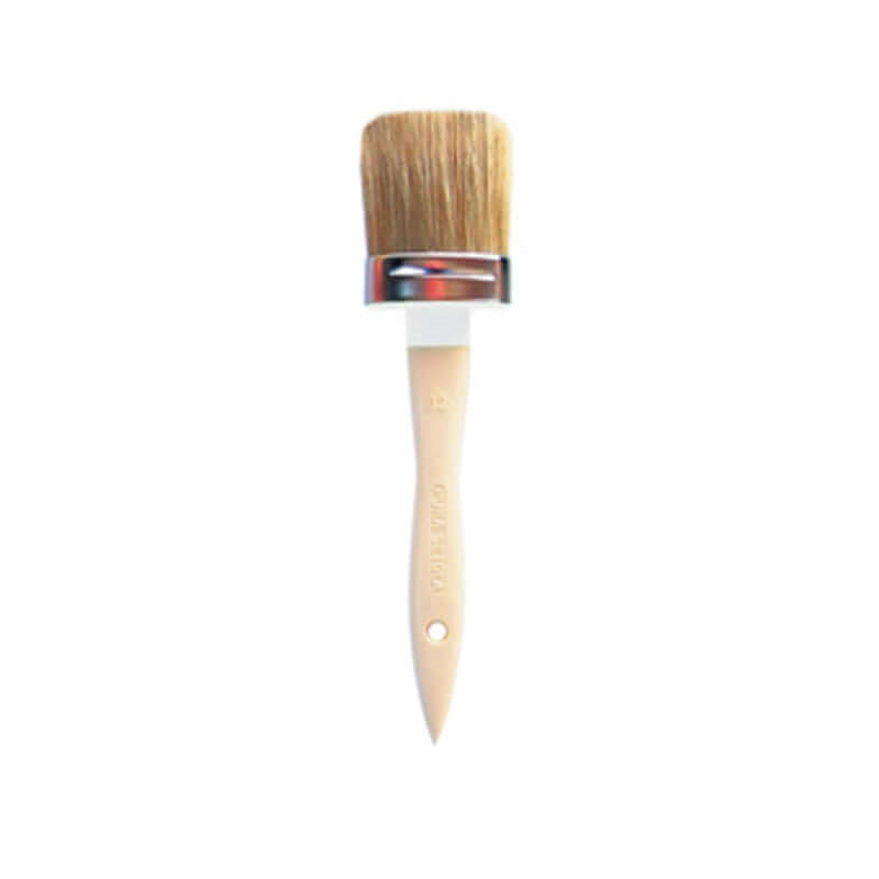 Pennello ovalino biondo n.10 con setole chiare, ghiera cromata e manico in legno naturale