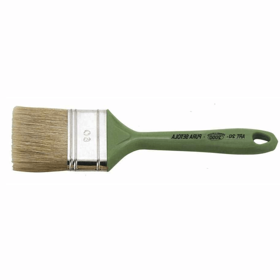 Pennello serie ECO manico verde piatto setola naturale beige fermaglio metallo cromato