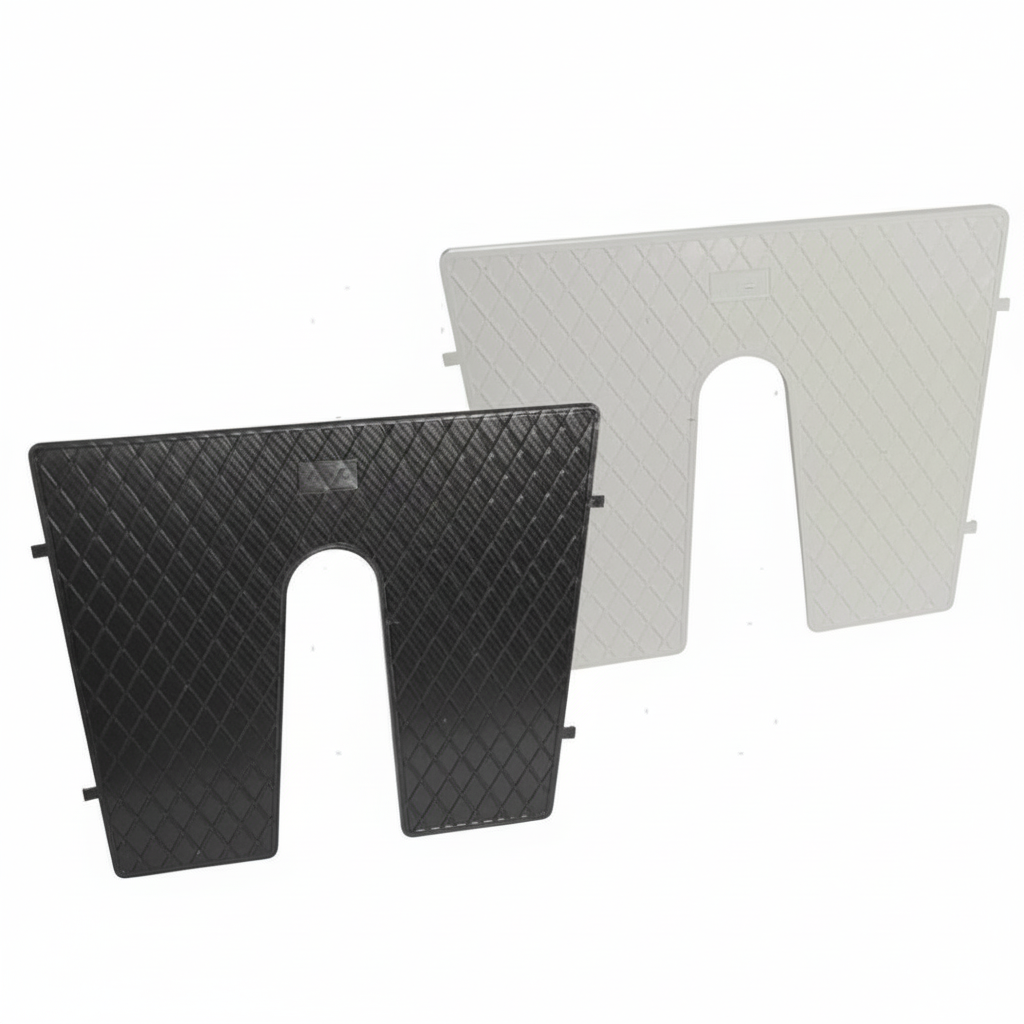 Piastre salvapoppa 450x360mm in plastica rigida nera e grigia con pattern romboidale e foro centrale