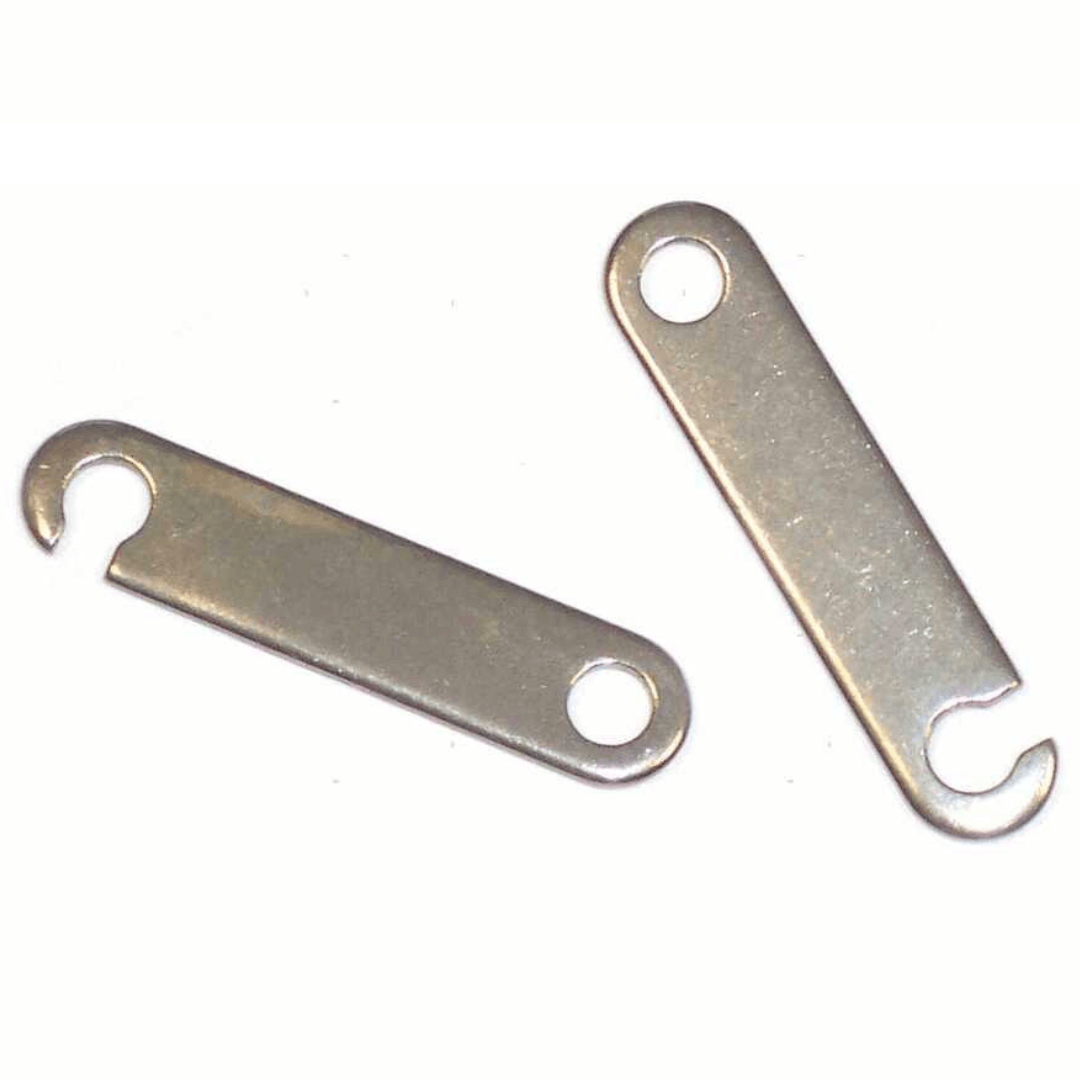 Piastrina tenditore in acciaio inox per cavi tendalino con foro e gancio, colore silver