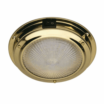 Plafoniera LED 12V ottone lucido tonda con interruttore e lente prismatica
