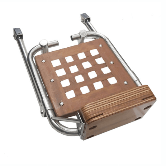 Plancia Tinox in carabottino legno marino con supporto motore in acciaio inox, griglia quadrata 285x470mm