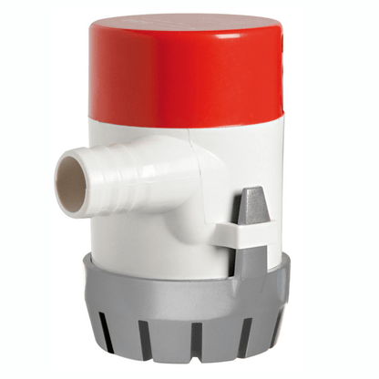 Pompa di sentina ad immersione Europump II bianca e rossa con bocchettone laterale e base grigia