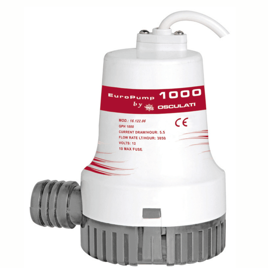 Pompa di sentina Osculati EuroPump 1000 12V bianca e grigia con attacco tubo flessibile