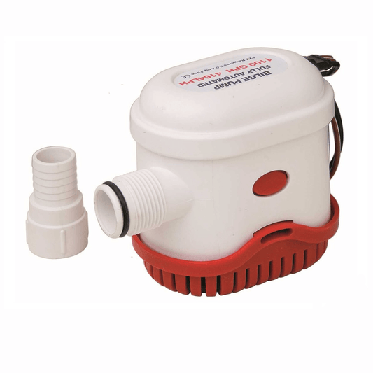 Pompa di sentina automatica BW 1100 GPH bianca e rossa con raccordo in plastica grigia incluso