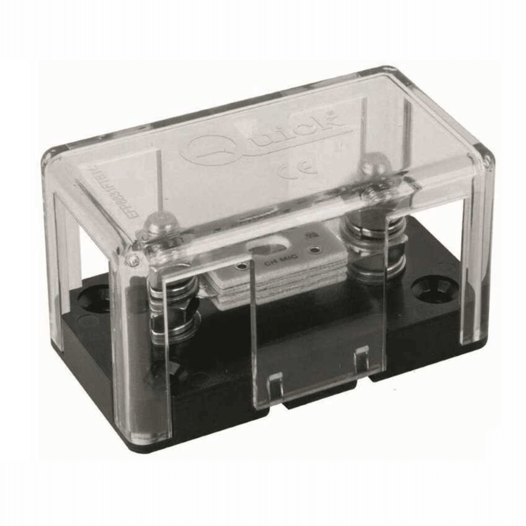 Portafusibile ANL Quick con base nera isolata e coperchio trasparente rigido con morsetti a vite