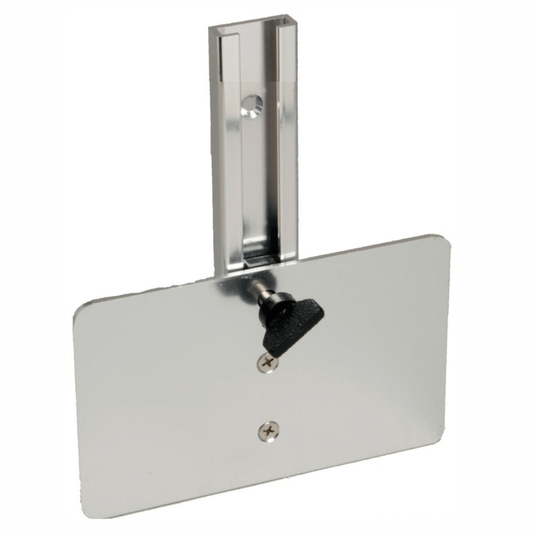 Porta trasduttore da poppa verticale in alluminio silver con piastra regolabile e vite a farfalla nera