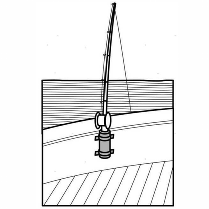 Supporto portacanna a parete in acciaio inox montato su scafo con canna da pesca inserita