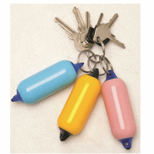 Portachiavi parabordo in plastica colorati blu giallo e rosa con anello metallico e mazzo di chiavi
