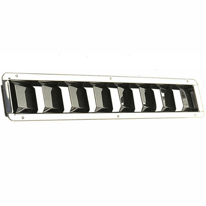 Presa aria inox orizzontale 430x75 mm con alette lamellari cromate su sfondo nero
