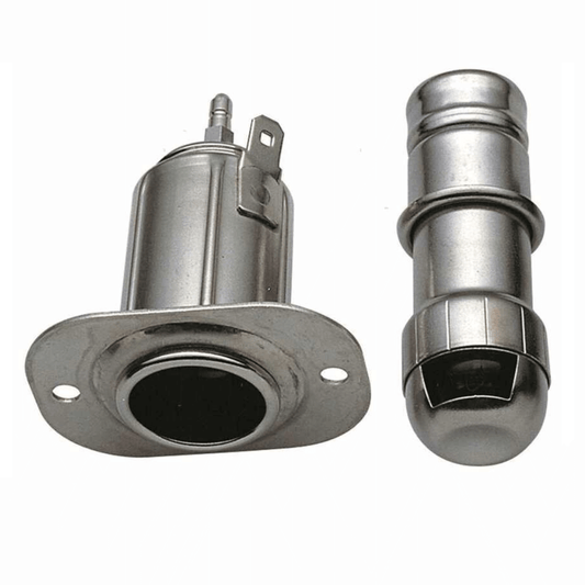 Presa e spina accendino in acciaio inox cromato per barca, con flangia di montaggio ovale