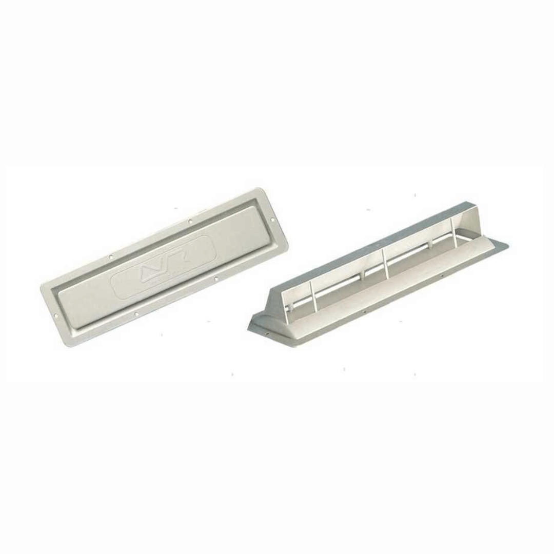 Presa aria a incasso ABS bianca 120x420mm, vista fronte e retro con griglia ventilazione