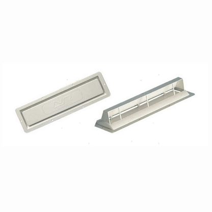 Presa aria a incasso ABS bianca 120x420mm, vista fronte e retro con griglia ventilazione